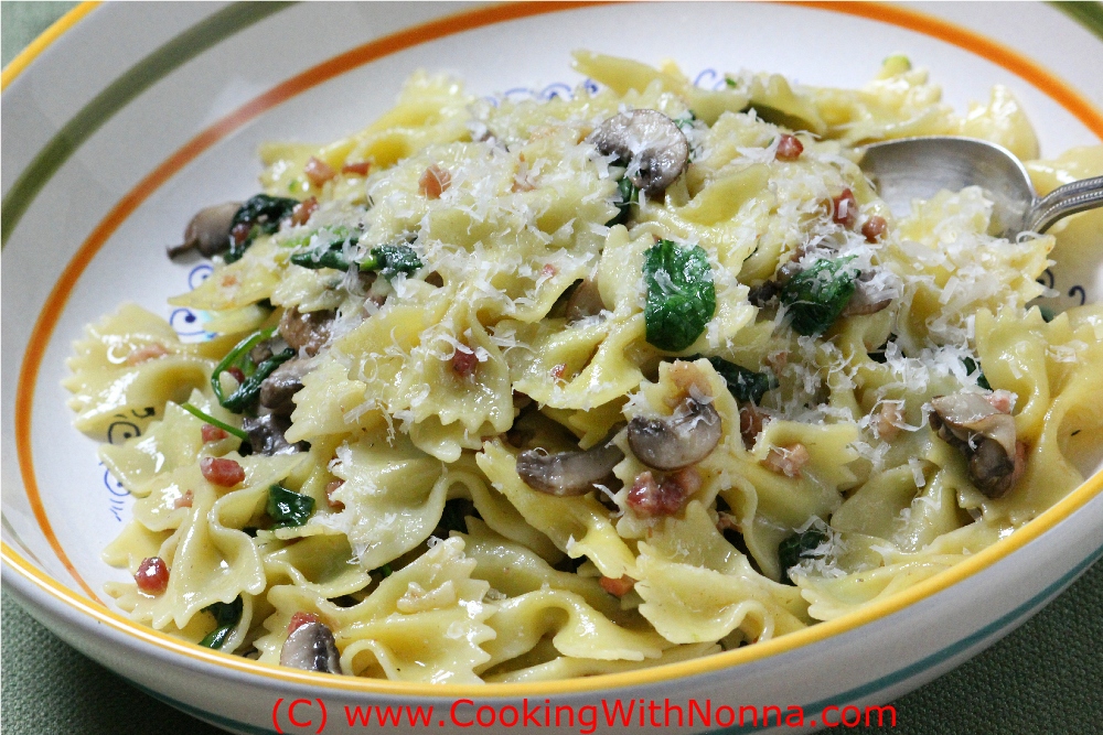 Spoonsfull Of Love Farfalle Pasta with Spinach and Pancetta